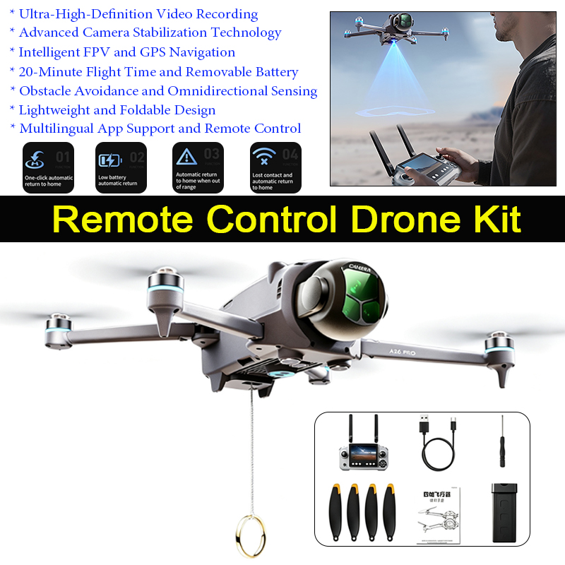 Drone Surveying - A26 Pro GPS搭載ドローン。4.5インチ大型スクリーンのリモコン、4K HD、8Kトリプルカメラ、FPV、ブラシレスモーター、折りたたみ式、プロ仕様の空撮用。